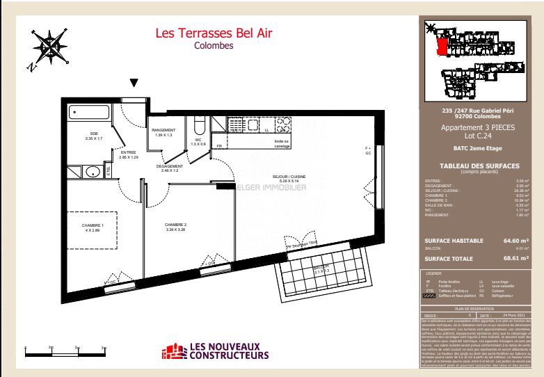 apartment 3 Rooms for rent on Colombes (92700)